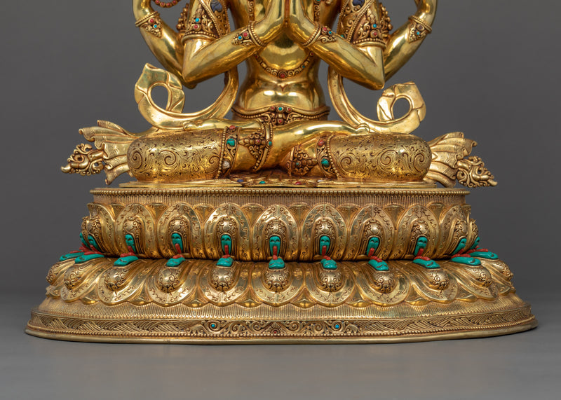 Four Arm Chenrezig Sculpture | Traditional Buddhist Art