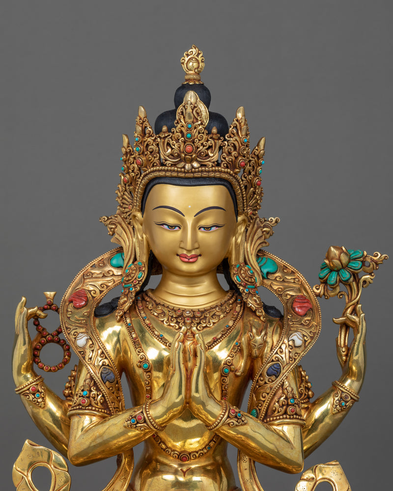 Four Arm Chenrezig Sculpture | Traditional Buddhist Art