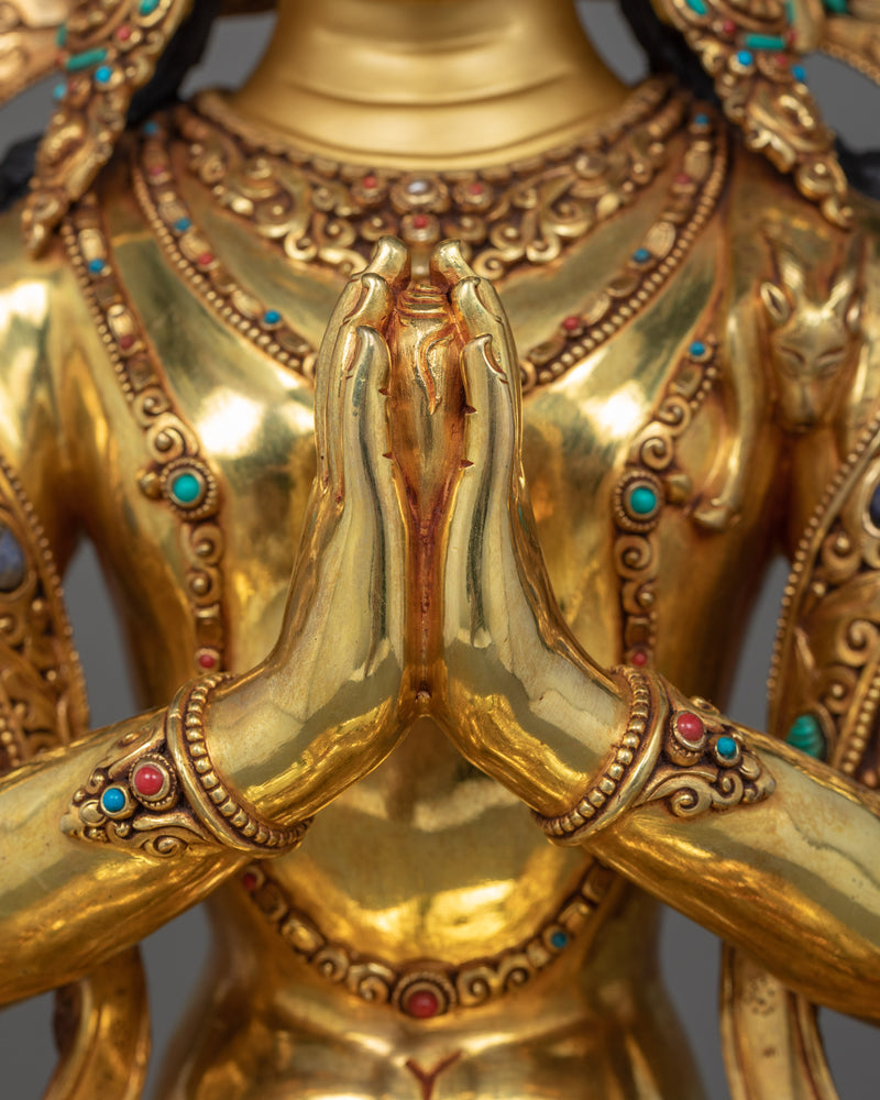 Four Arm Chenrezig Sculpture | Traditional Buddhist Art