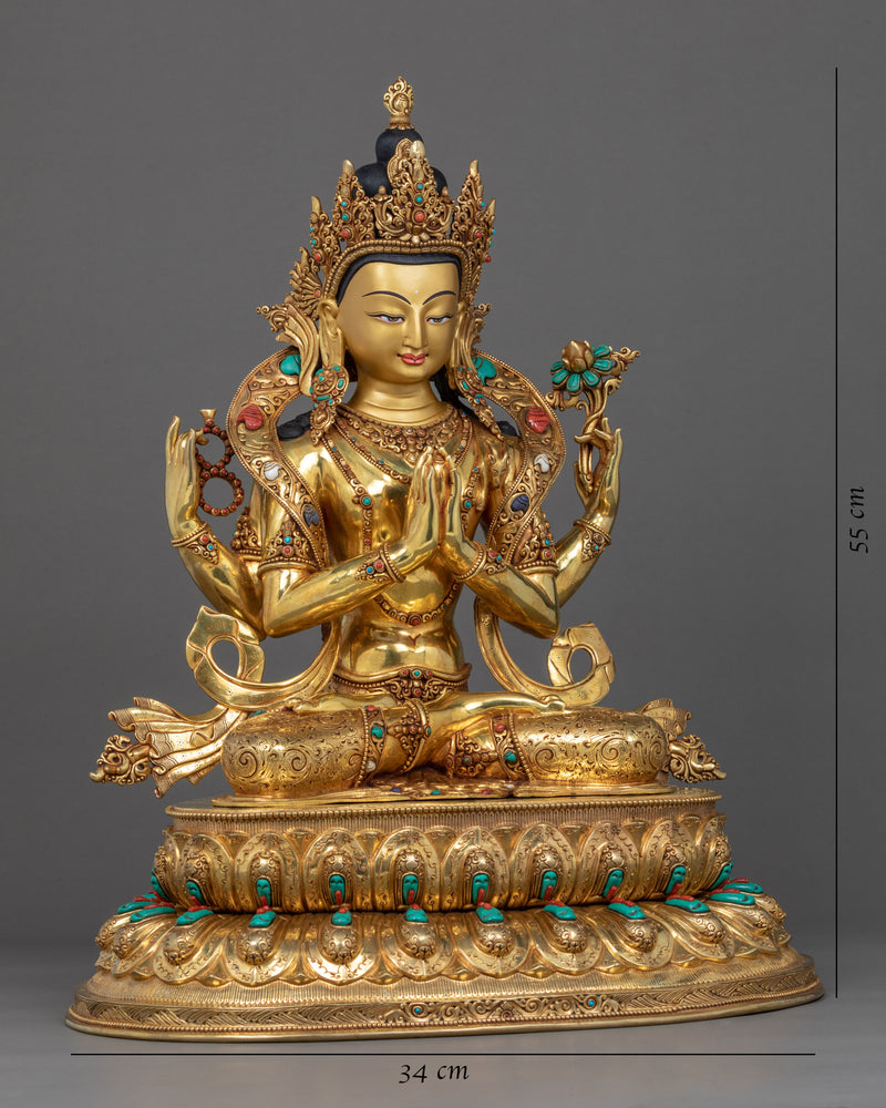 Four Arm Chenrezig Sculpture | Traditional Buddhist Art
