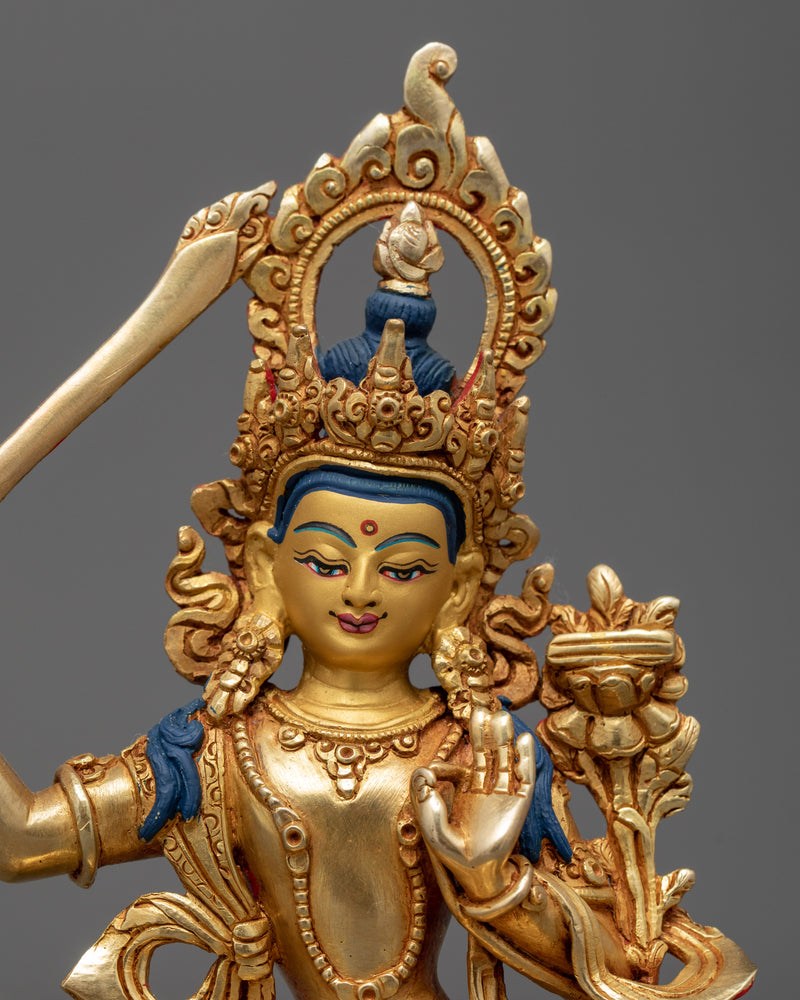 Peaceful Manjushri Statue | Traditionally Hand Painted Art