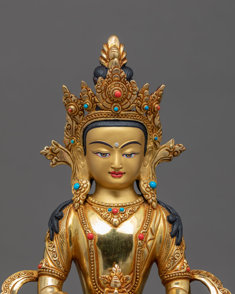 Amitayus Buddha Gold Sculpture | Long life Deity in Buddhism