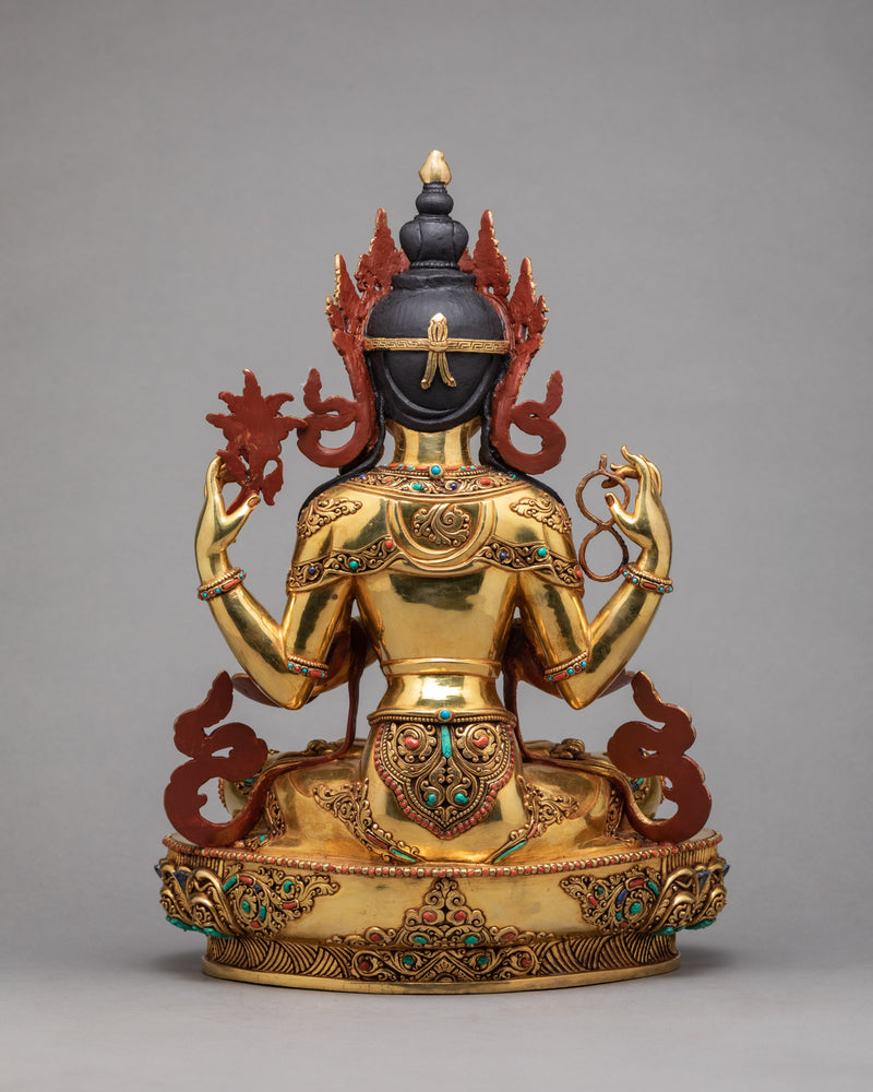 Chenrezig Statue | Avalokiteshvara Gold Plated Statue | Tibetan Buddhist Art
