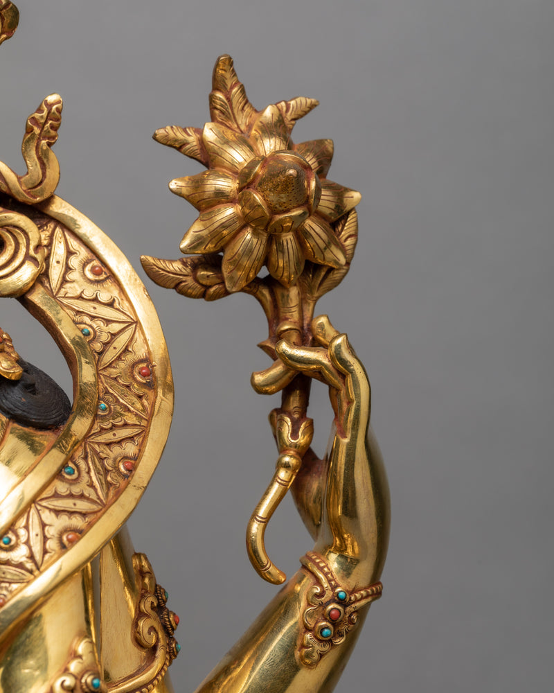 Four-armed Chenrezig Statue | Traditionally Gold Plated Bodhisattva Statue | Himalayan Sculpture