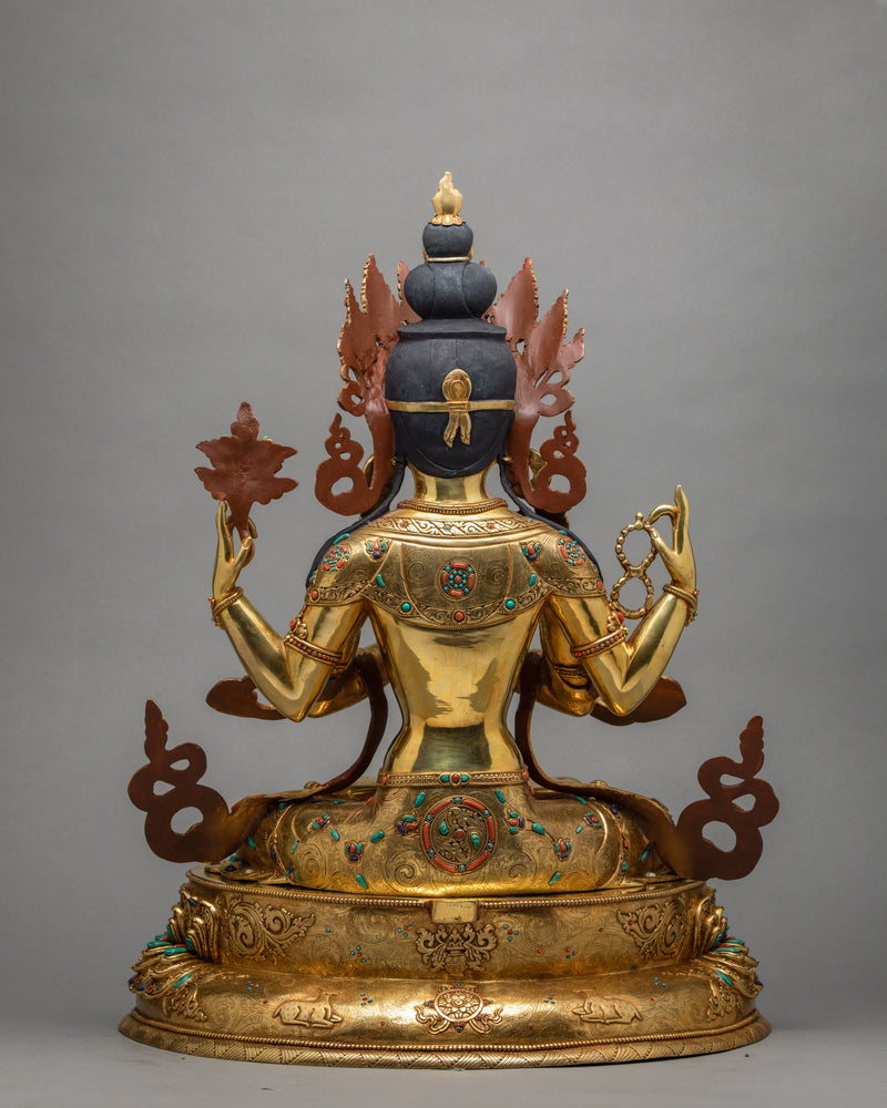 Avalokiteshvara Statue | Bodhisattva Chenrezig  Statue| Hand-Carved Gold Gilded Statue