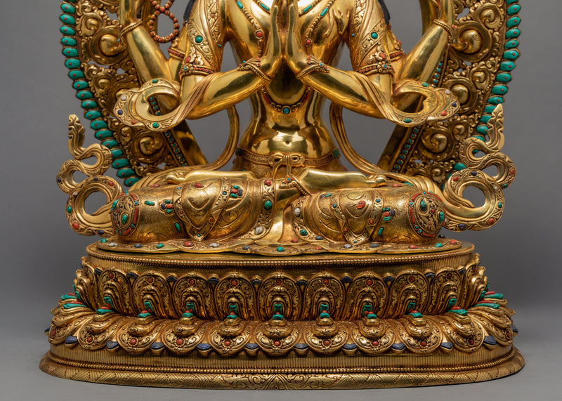 Avalokiteshvara Statue | Bodhisattva Chenrezig  Statue| Hand-Carved Gold Gilded Statue