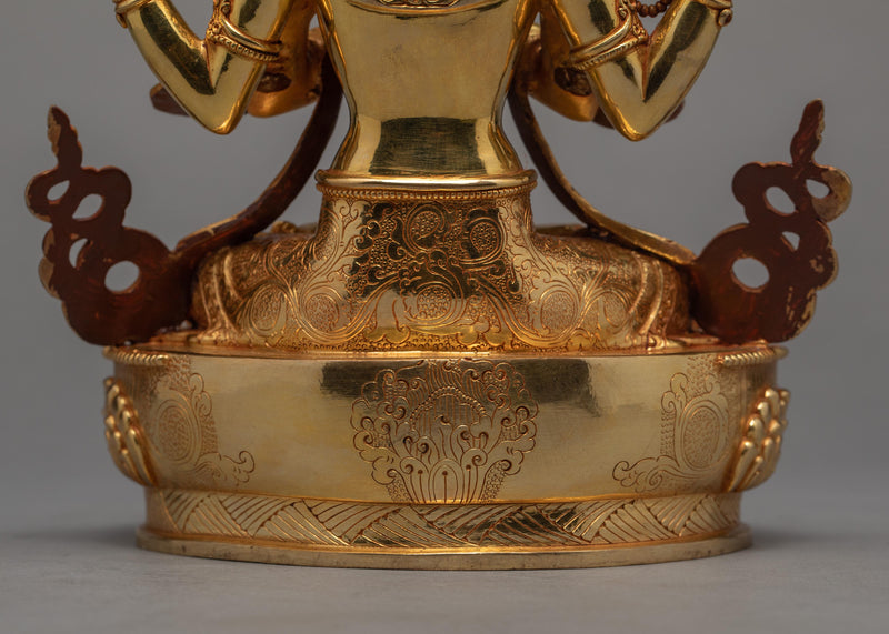 Four Armed Chenrezig | Tibetan Avalokiteshvara Gold Plated Statue