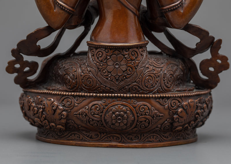 Avalokiteshvara Four Arms Copper Statue | Bodhisattva Chenrezig Sculpture