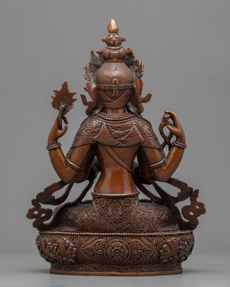 Avalokiteshvara Four Arms Copper Statue | Bodhisattva Chenrezig Sculpture