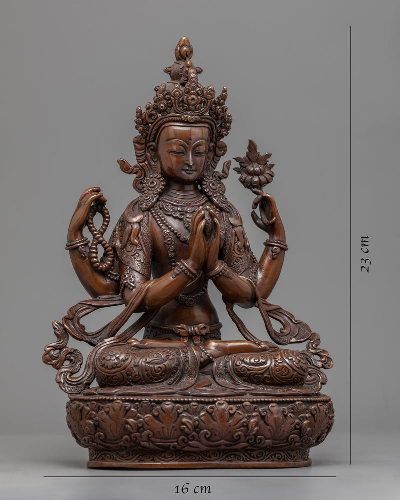 Avalokiteshvara Four Arms Copper Statue | Bodhisattva Chenrezig Sculpture