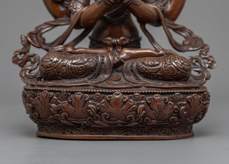 Avalokiteshvara Four Arms Copper Statue | Bodhisattva Chenrezig Sculpture