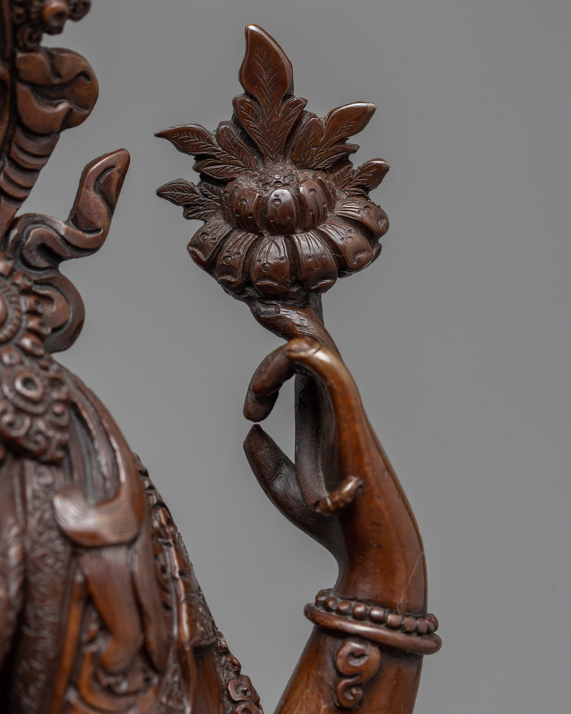 Avalokiteshvara Four Arms Copper Statue | Bodhisattva Chenrezig Sculpture