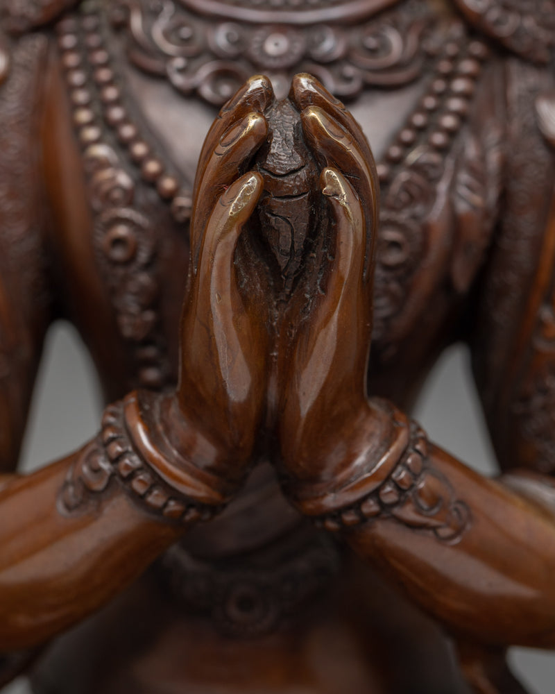 Avalokiteshvara Four Arms Copper Statue | Bodhisattva Chenrezig Sculpture