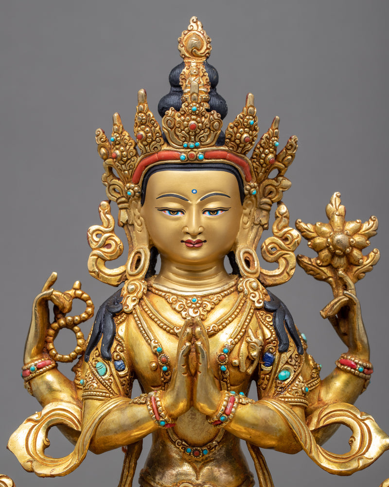Four Armed Chenrezig Gold Statue | Himalayan Art