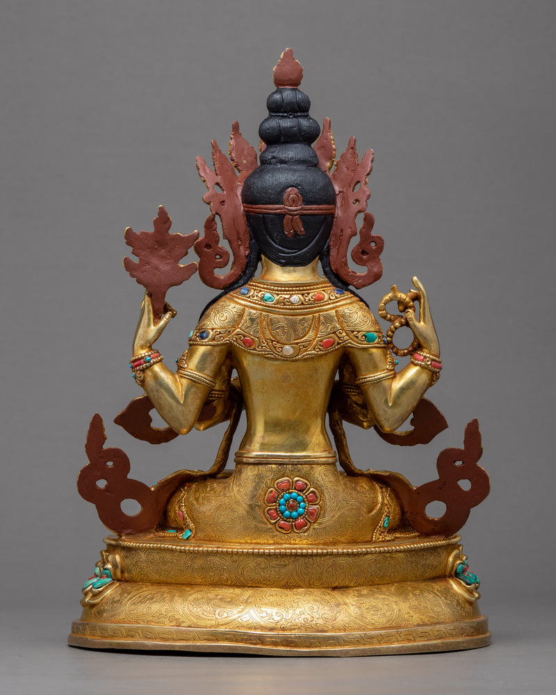 Four Armed Chenrezig Gold Statue | Himalayan Art