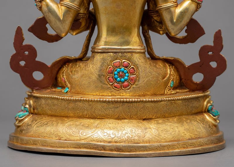 Four Armed Chenrezig Gold Statue | Himalayan Art