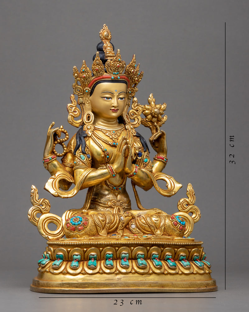Four Armed Chenrezig Gold Statue | Himalayan Art