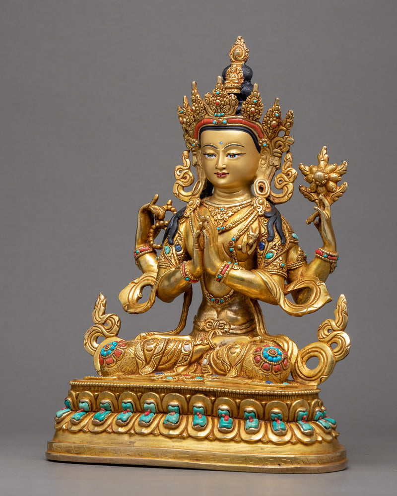 Four Armed Chenrezig Gold Statue | Himalayan Art
