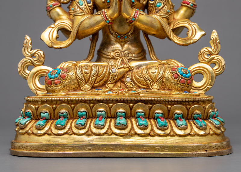 Four Armed Chenrezig Gold Statue | Himalayan Art