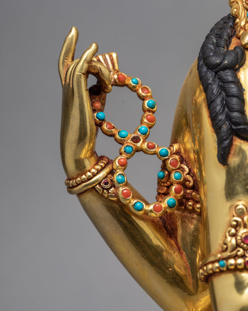 Chenrezig Statue | Hand Carved Avalokiteshvara | Traditionally Gold Gilded Statue