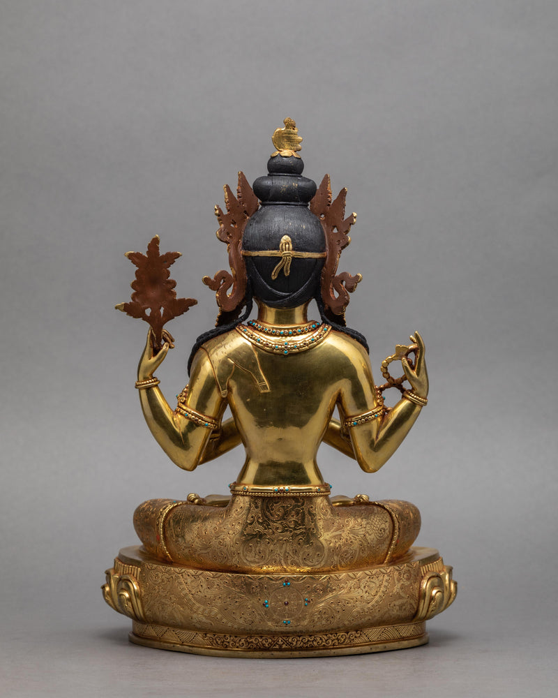 Chenrezig Statue | Hand Carved Avalokiteshvara | Traditionally Gold Gilded Statue