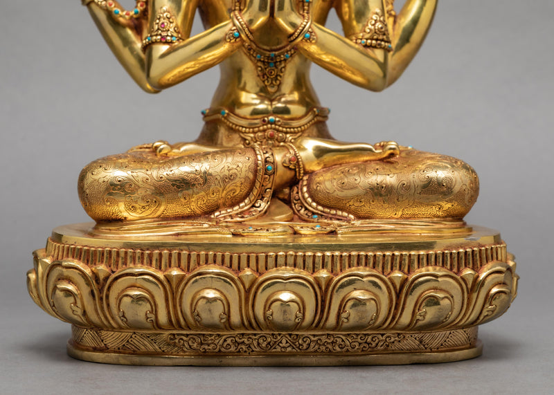 Chenrezig Statue | Hand Carved Avalokiteshvara | Traditionally Gold Gilded Statue