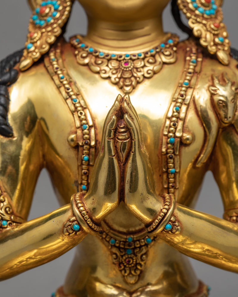 Chenrezig Statue | Hand Carved Avalokiteshvara | Traditionally Gold Gilded Statue