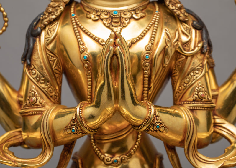 Four-Armed Chenrezig Statue | Gold Plated Bodhisattva | Himalayan Art