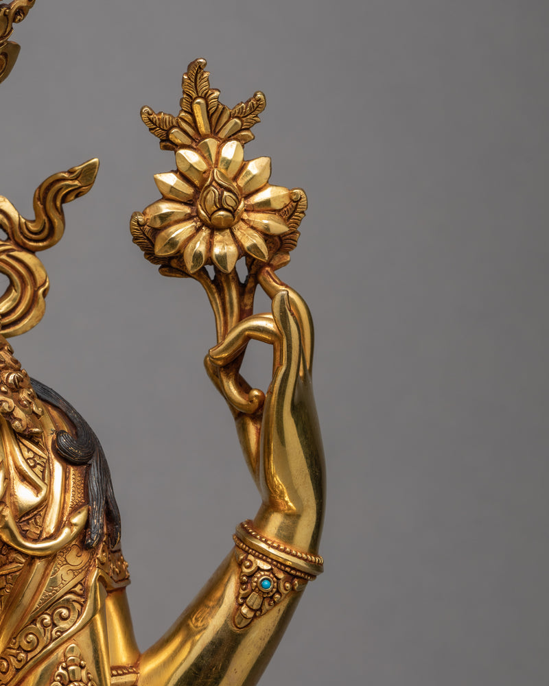 Four-Armed Chenrezig Statue | Gold Plated Bodhisattva | Himalayan Art