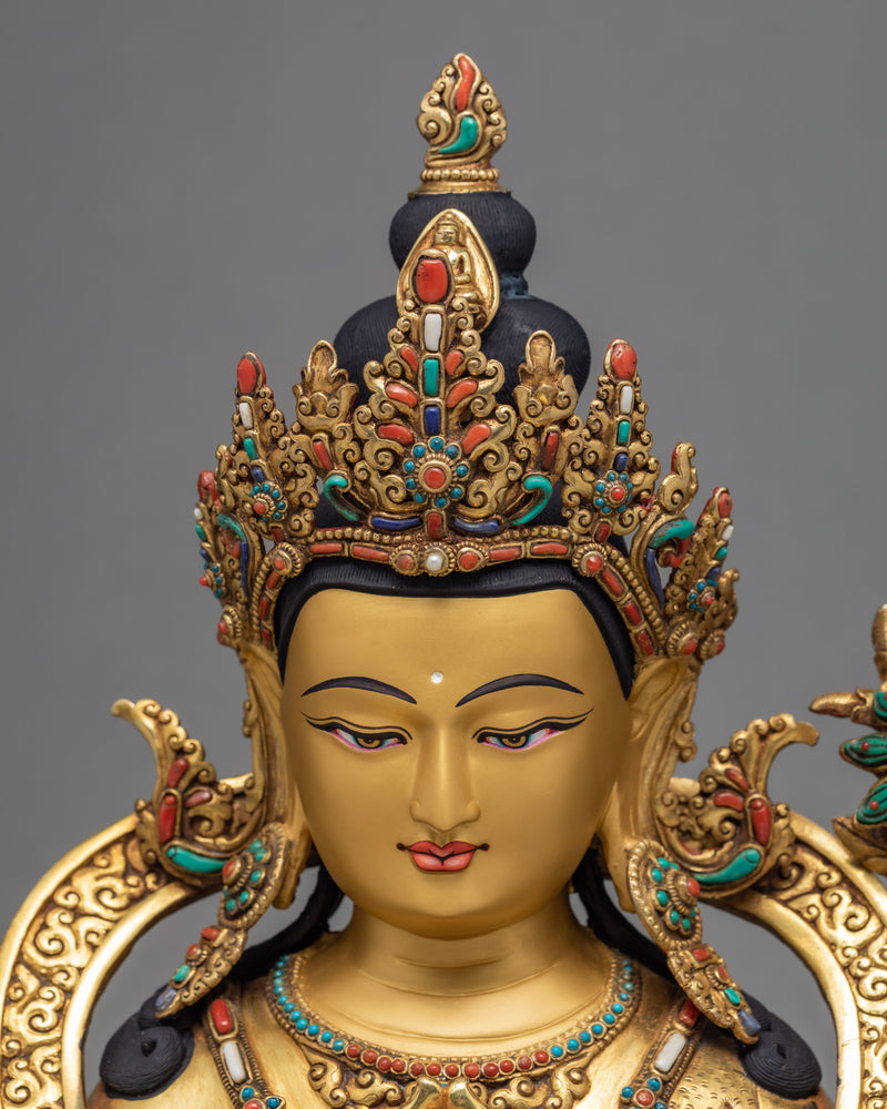 Chenrezig Statue | Avalokiteshvara Statue Adorned with Turquoise Coral | Finely Hand Carved