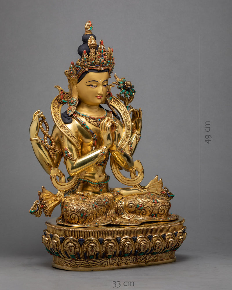 Chenrezig Statue | Avalokiteshvara Statue Adorned with Turquoise Coral | Finely Hand Carved
