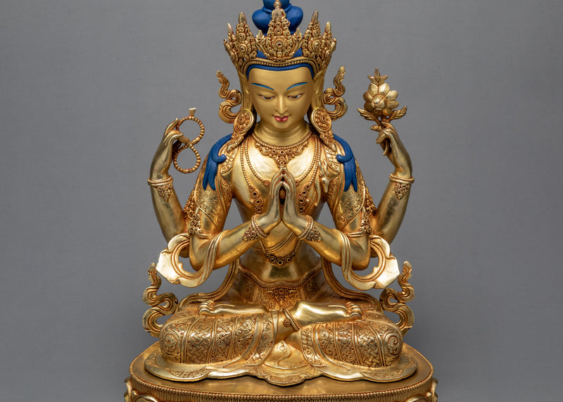 Avalokiteshvara Chenrezig | Gold Gilded Statue | Himalayan Buddhist Art
