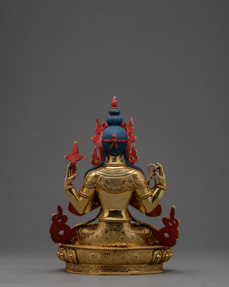 Bodhisattva Chenrezig Statue | 24K Gold Gilded Tibetan Sculpture