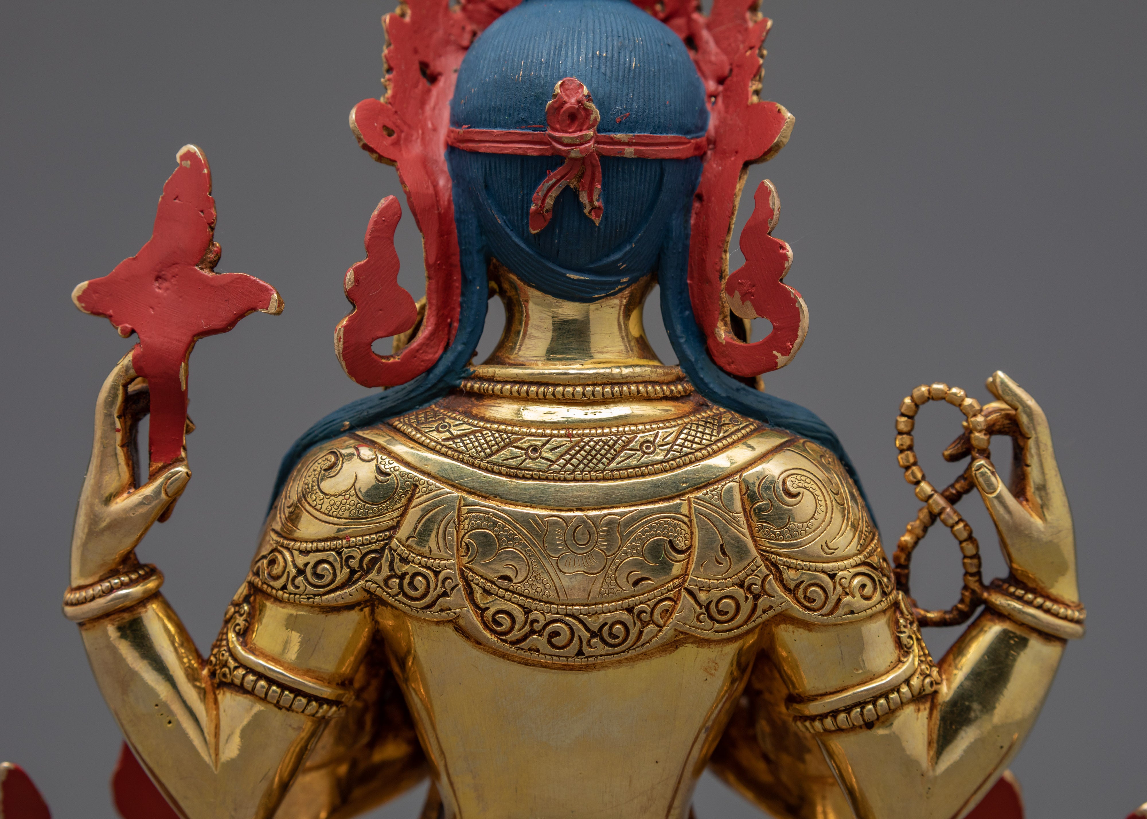 Bodhisattva Chenrezig Statue | 24K Gold Gilded Tibetan Sculpture