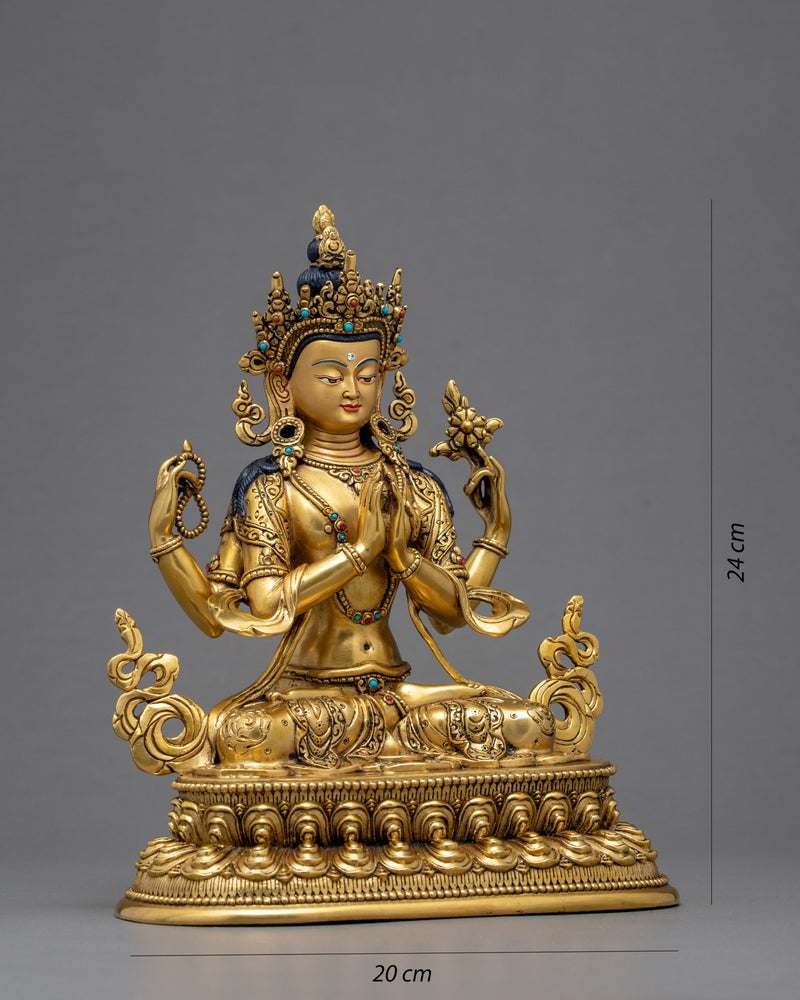 Four Armed Chenrezig | Traditional Bodhisattva Sculpture