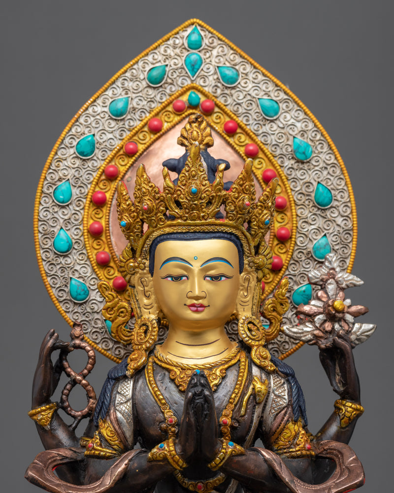 Four Arm Bodhisattva Statue | Traditional Tibetan Art