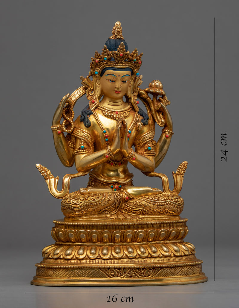 Namo Avalokiteshvara Statue | 24K Gold Hand Carved Statue