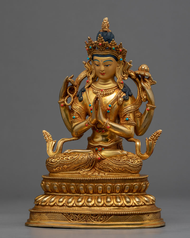 Namo Avalokiteshvara Statue | 24K Gold Hand Carved Statue