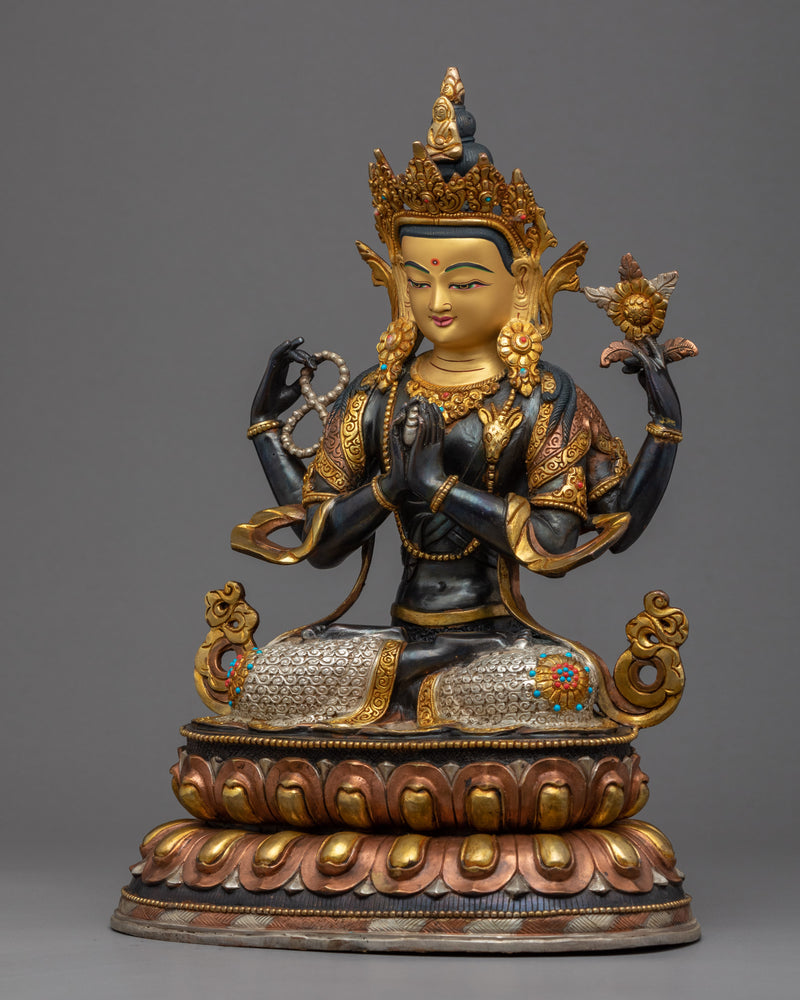 Buddhist Avalokiteshvara Sculpture | Traditional Himalayan Art