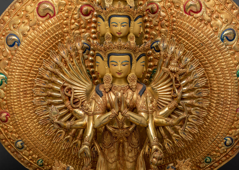 1000 Armed Chenrezig- Avalokiteshvara Statue | Gold Gilded Traditionally Hand Carved