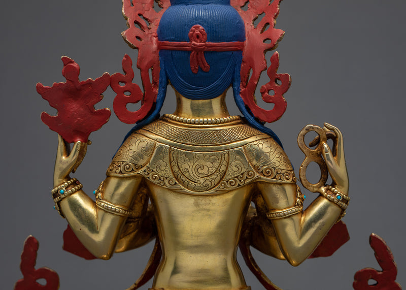 Four Armed Chenrezig Statue | 24K Gold Tibetan Sculpture