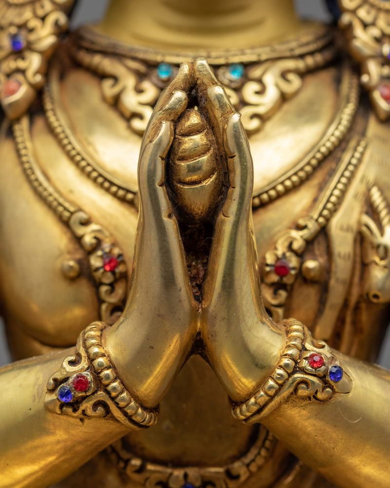 Buddhist Avalokiteshvara Sculpture | Gold Plated Himalayan Art