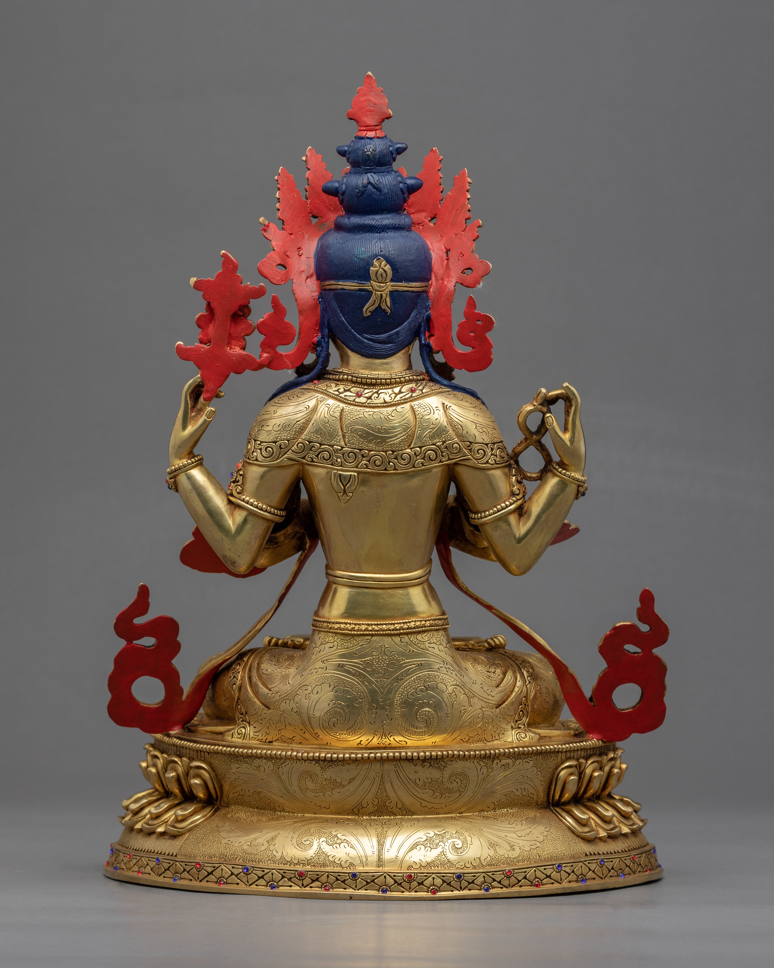 Buddhist Avalokiteshvara Sculpture | Gold Plated Himalayan Art