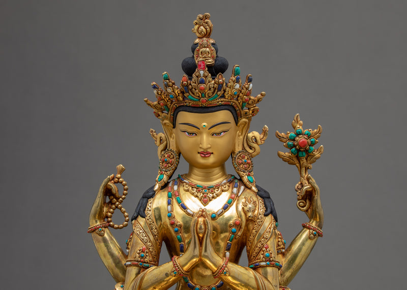 4 Armed Chenrezig Statue | Bodhisattva Art | Compassion Deity