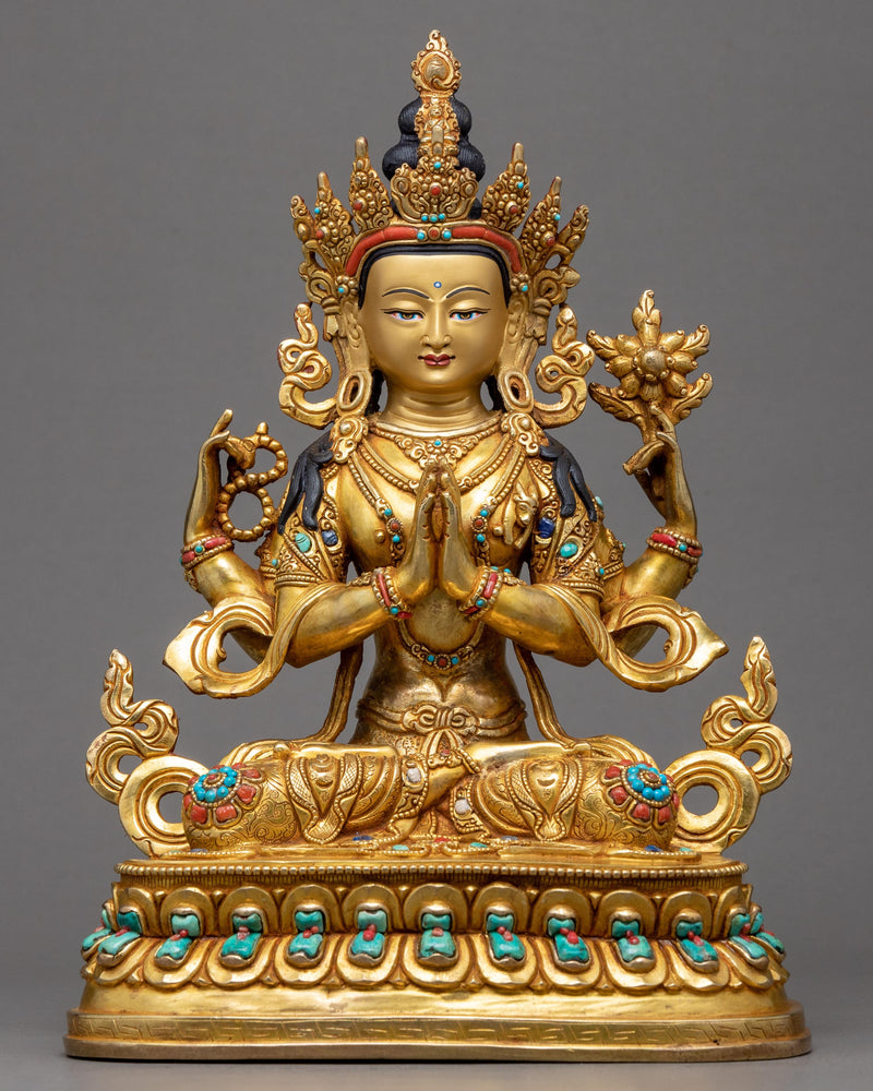 Four Armed Chenrezig Gold Statue