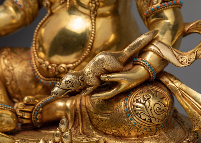Tibetan Jambala Statue | Hand-Carved Gold Gilded Sculpture