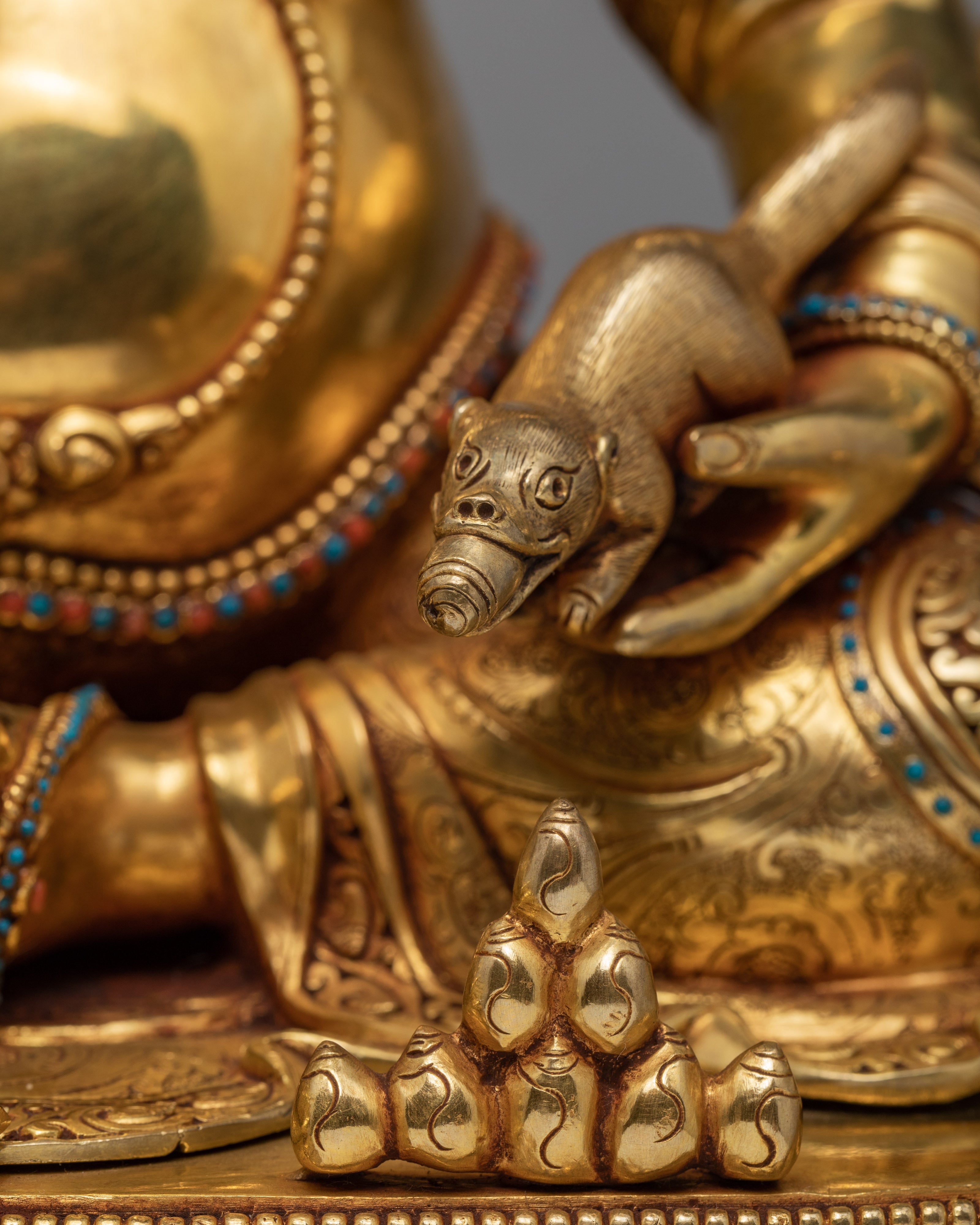 Tibetan Jambala Statue | Hand-Carved Gold Gilded Sculpture
