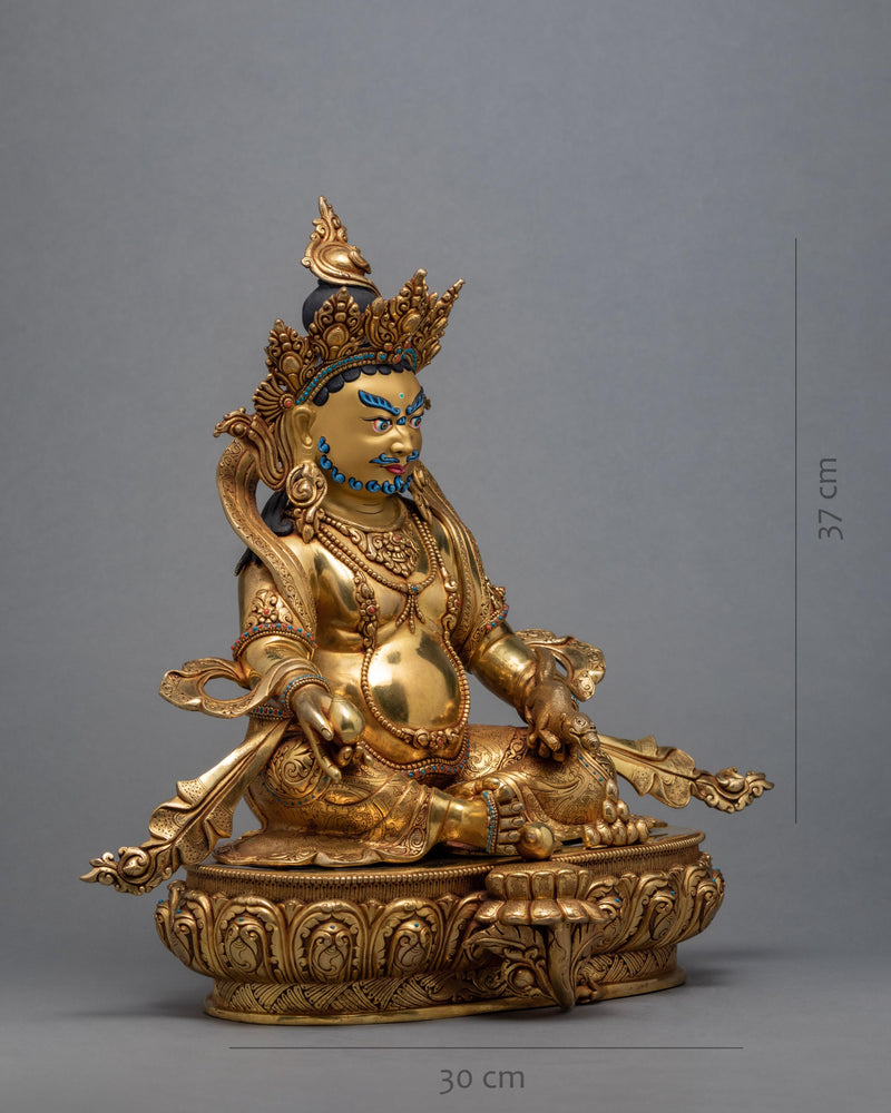 Tibetan Jambala Statue | Hand-Carved Gold Gilded Sculpture