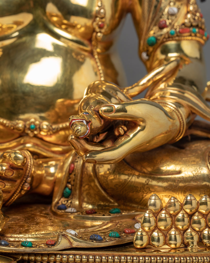 Wealth Deity Dzambhala, Fully Gold Plated Buddhist Statue From Nepal