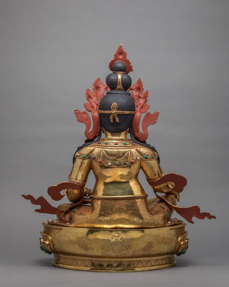 Dzambhala Statue | Buddhist Wealth Deity | Gold Gilded Jambala Sculpture